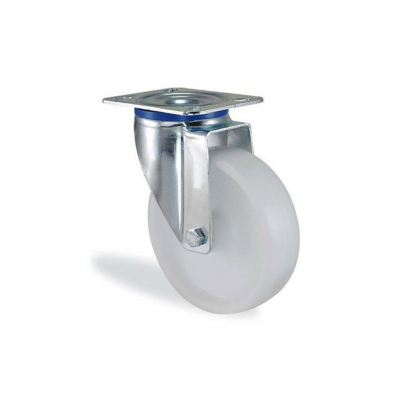Roulette pivotante 160mm en polypropylène blanc pour chariot de manutention