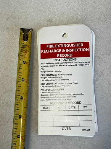 Fire Extinguisher Recharge & Inspection Record Tag RPT26ST (25 Pack) 6”H x 3”W