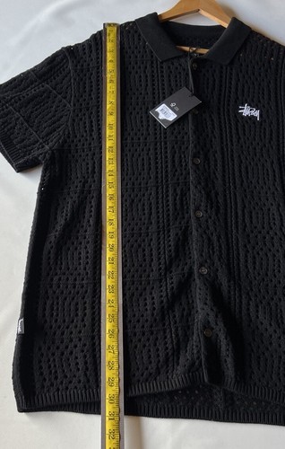 Stussy Crochet Shit Mens Large Cotton Short Sleeve Black Button Up New - Picture 7 of 13