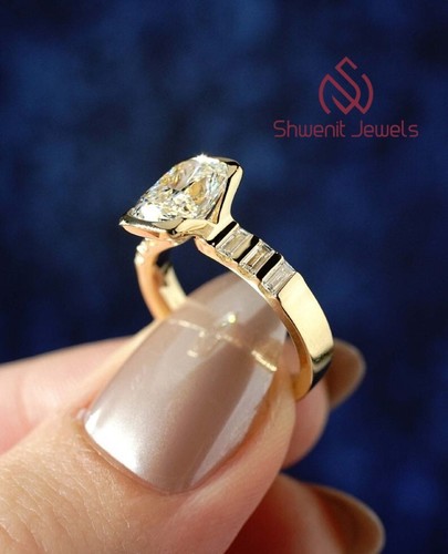 2.60 Ct Elongated Cushion & Baguette Lab Grown Diamond 10K Gold Engagement Ring - Picture 3 of 9