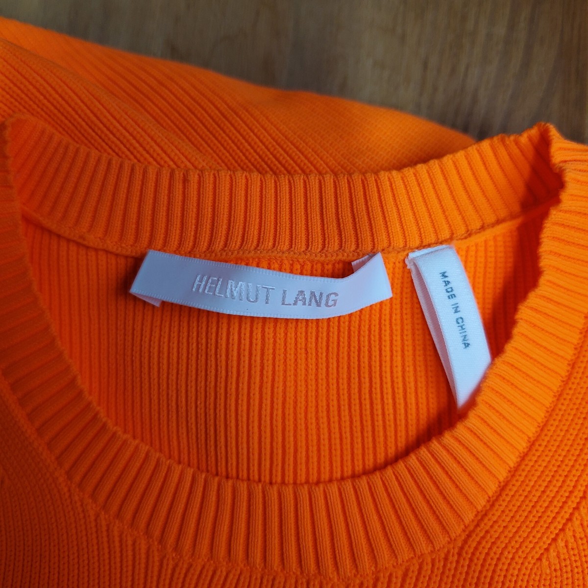 Helmut Lang Top Size S Bright Orange Short Sleeve Ribbed