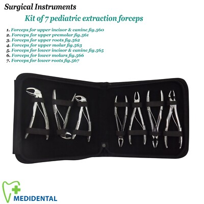 Dental Pediatric extraction forceps kit of 7 Atraumatic teeth extracting forceps