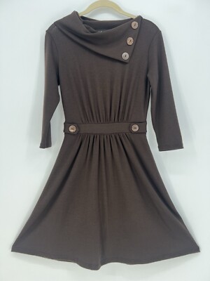 Lollipop Star Dress Womens Juniors Small Brown Mini Asymmetric Cowl 3/4  Sleeves | eBay