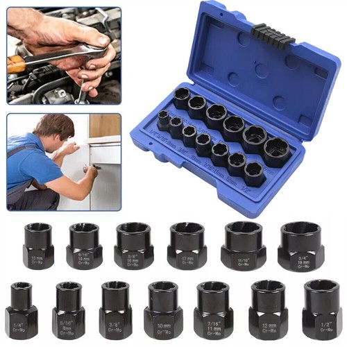 Impact Bolt Extractor Set Nut Remover Set Stripped Extraction Socket Tool 13PCS - Foto 2 di 9