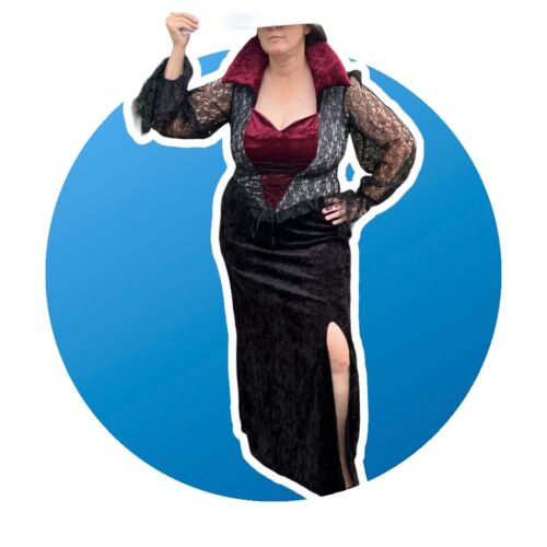 Vampire XL Adult Womens Costume Midnight Vampiress Velvet Dress Halloween Sexy - Picture 1 of 12