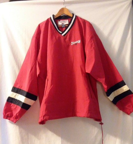 Pullover a vento vintage anni 90 Y2K Champion uomo scollo a V logo ortografico rosso 2XL - Foto 4 di 10