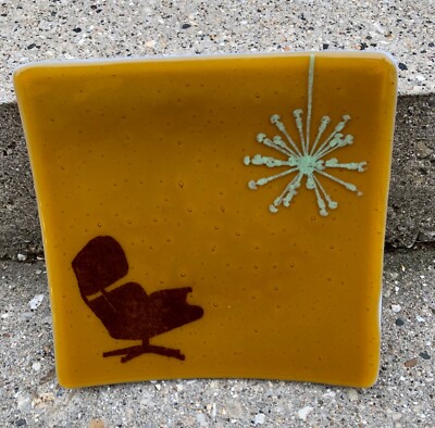 Estate - Vintage Eames LoungeChair Atomic MidCentury Modern Fused Art-Glass Dish