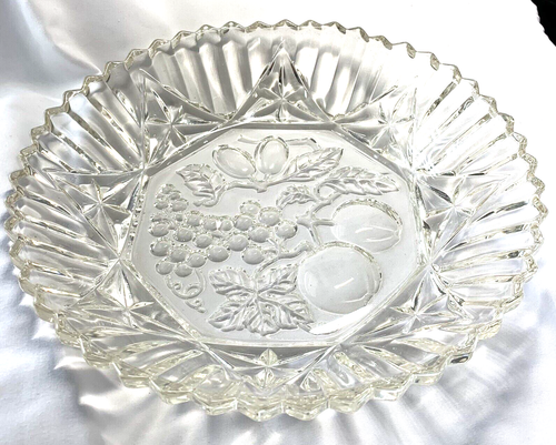 Federal Glass Pioneer Intaglio Fruit Pattern Serving Bowl 10" VTG Cut Glass - 第 1/5 張圖片