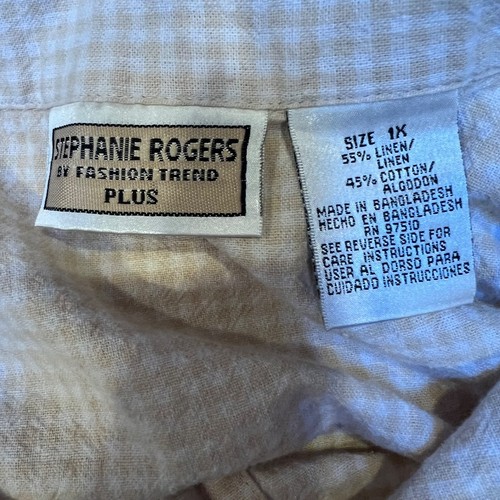 Stephanie Rogers Sleeveless Shirt Women's sz 1X Ecru Check Linen Cotton Blend - Picture 5 of 5