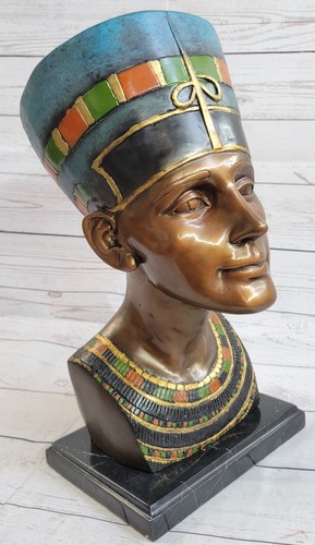 Bronze Figur Ägyptische Büste Queen Nefertiti Heim Dekor Statue Groß Figur - Foto 7 di 7