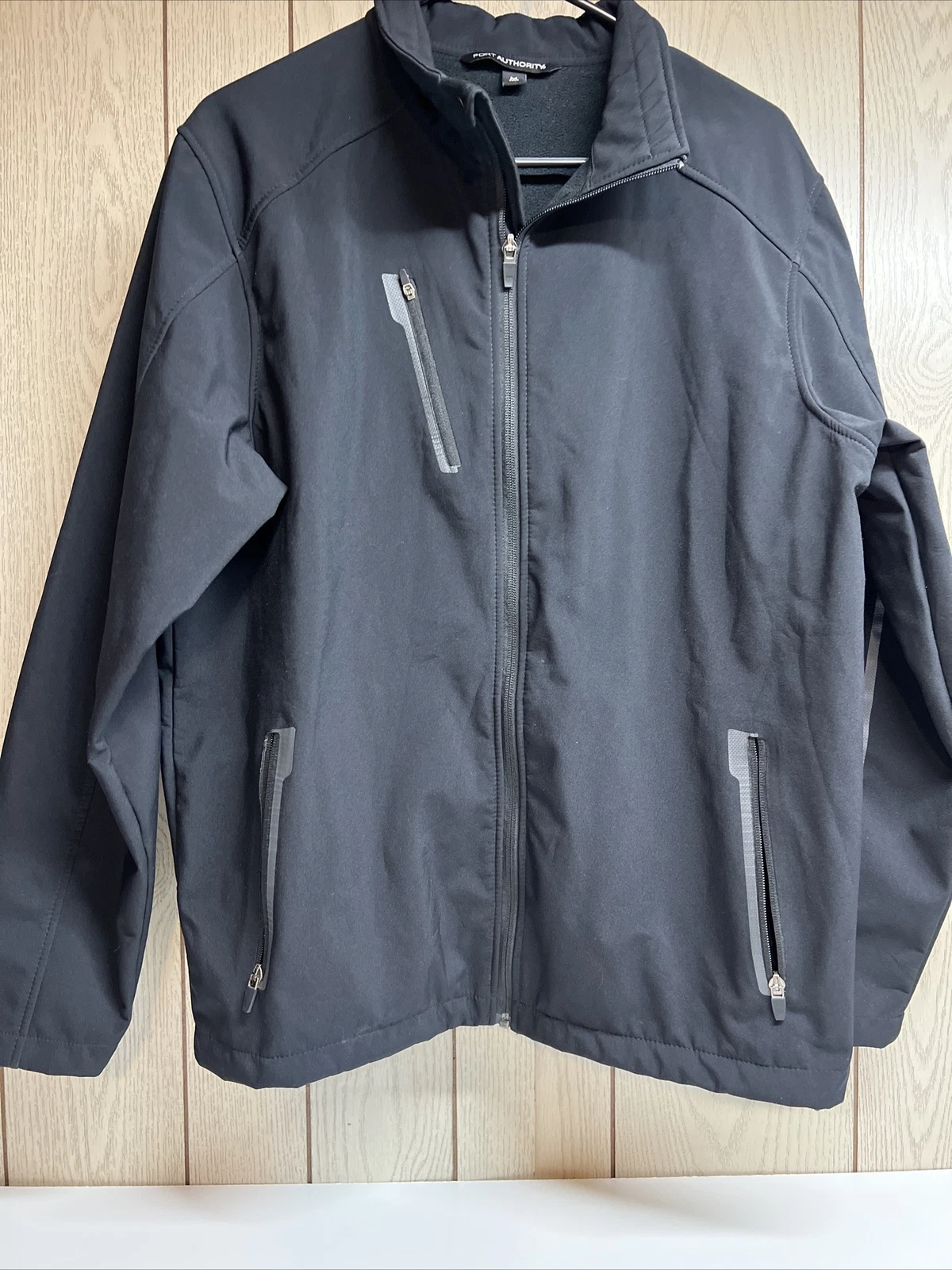 PORT AUTHORITY Mens BLACK WATER RESISTANT FLEECE LINED Storm Flap Zip Jacket M