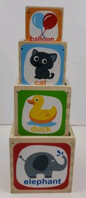 Hape Switzerland Colors Shape Animals Numbers Wooden Block Sorter Stacking 