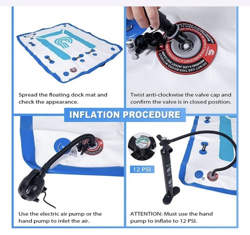 Inflatable Floating Dock- PVC Inflatable Boat with Electric Air Pump 8x6ft size - Foto 5 di 8