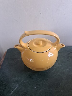 VTG Yellow Twinspout Double Chamber Teapot USA Invento Lidded Heavy