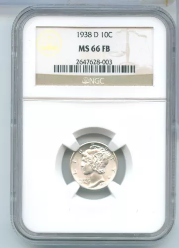 1938-D Mercury Silver Dime 10c NGC MS66FB Denver Mint -ST141