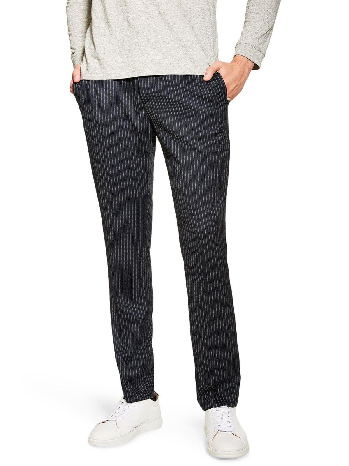 Мужские темно-синие брюки в тонкую полоску TOPMAN Slim Fit 32W/ 32L