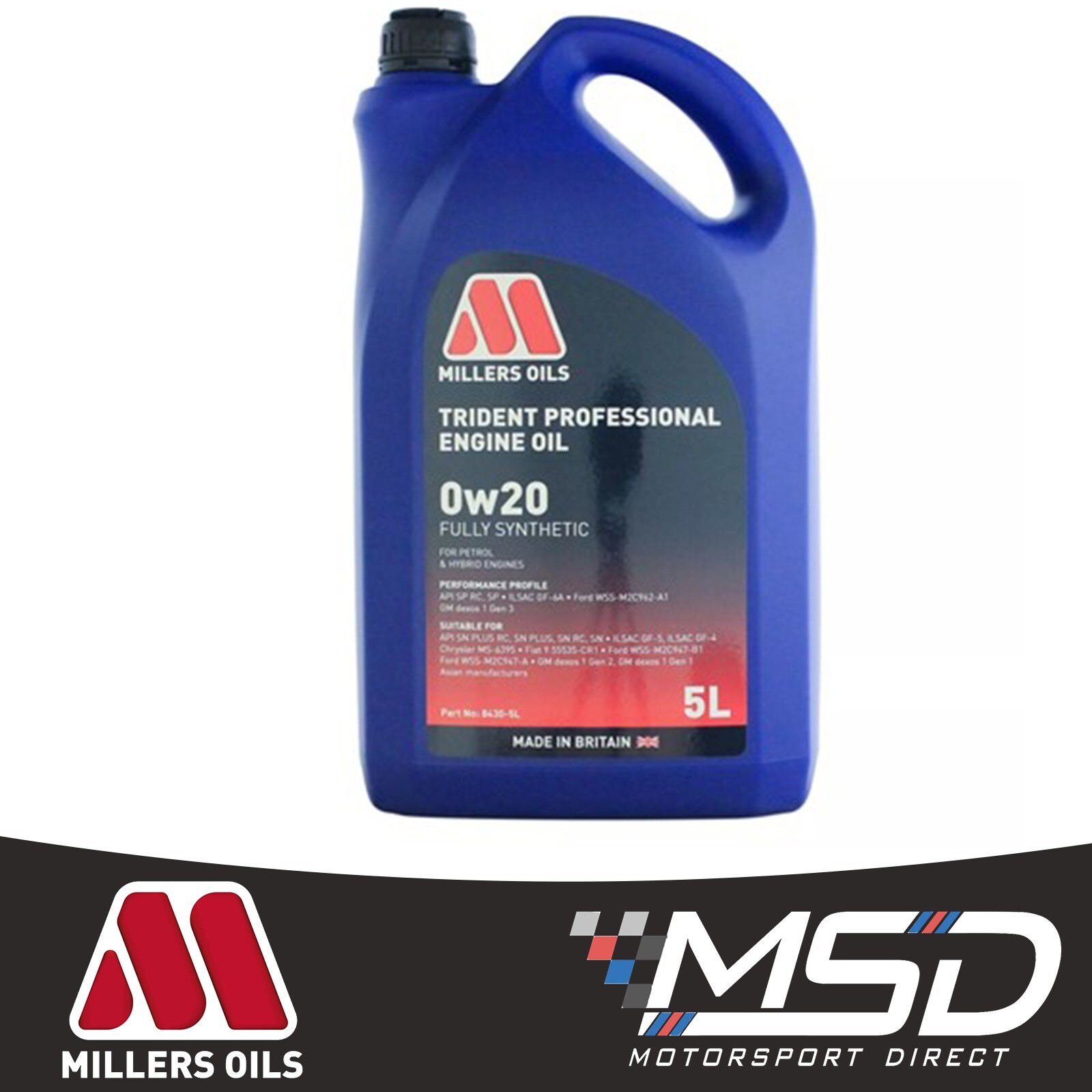 Millers Oils Trident Professional 0W-20 0W20 Fully Synthetic Engine Oil 5 Litres