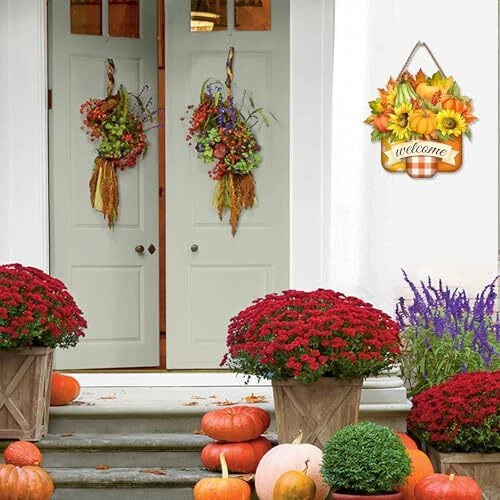 Pumpkin Welcome Door Sign Decor Hello Fall Door Sign Autumn 12inch Orange - Image 4 of 4