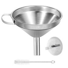 Stainless Steel Kitchen Funnel, 4.3-Inch Food Grade Metal Funnel With Strainer F