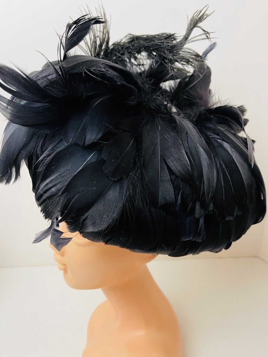 Vintage Black Feather Church Dress Hat Kentucky Derby  display picture 3