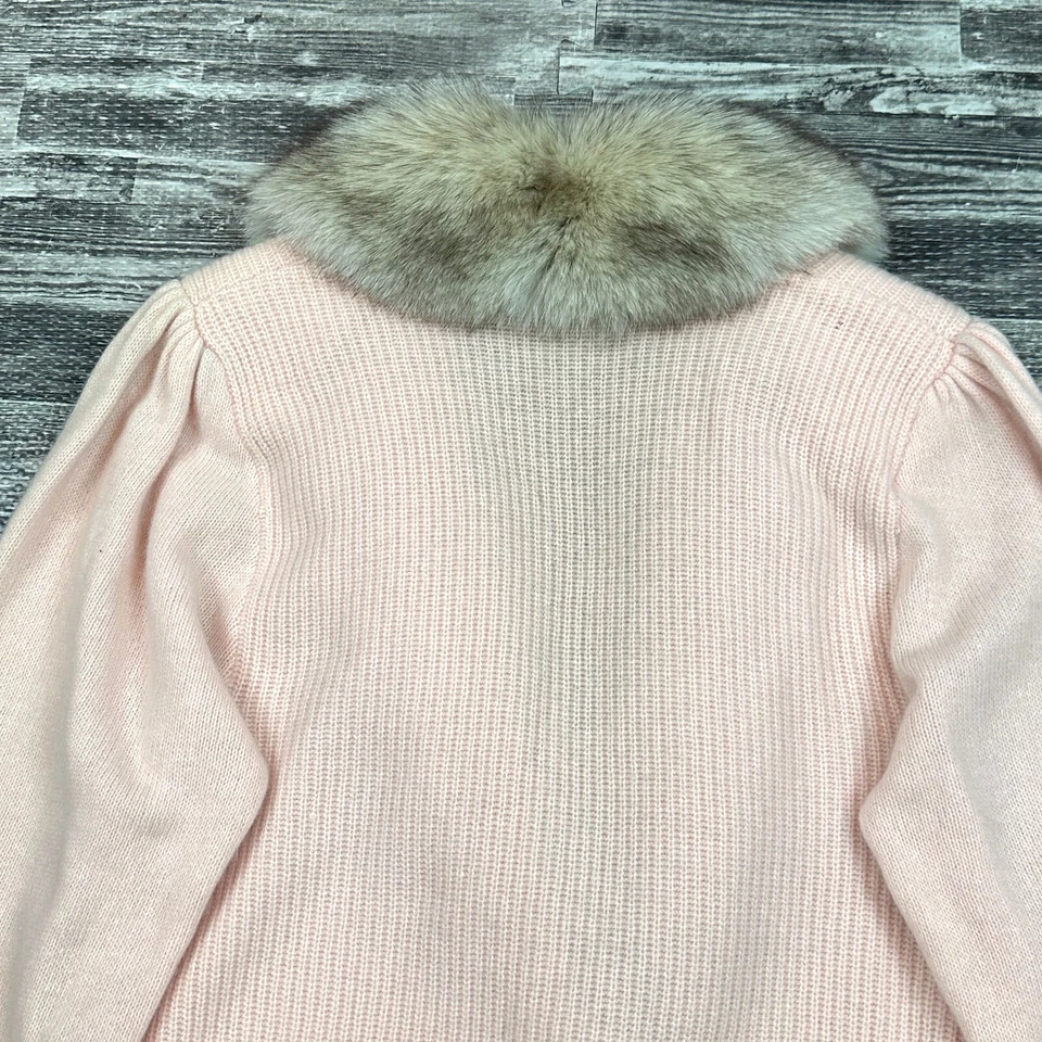 Cárdigan Suéter Vintage Nordstrom Gallery Rosa Talla S Borde de Zorro Lana de Cordero Angora Foto 4 de 4