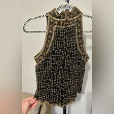 Black with Gold Beading Papell Boutique Evening Top Wedding and Cocktail