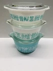 Vintage PYREX Turquoise Amish BUTTERPRINT Casserole Set 471, 472, 473 with Lids