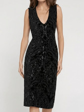 Alice + Olivia Alba Dress Black Velvet Beaded Sequin Mini V-Neck Party Formal 6