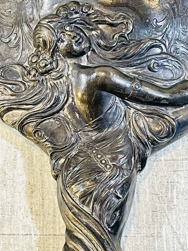 Antigo raro Art Nouveau Britannia artístico prata espelho de mão Pat. 24 de maio de 1904 - Imagem 2 de 4