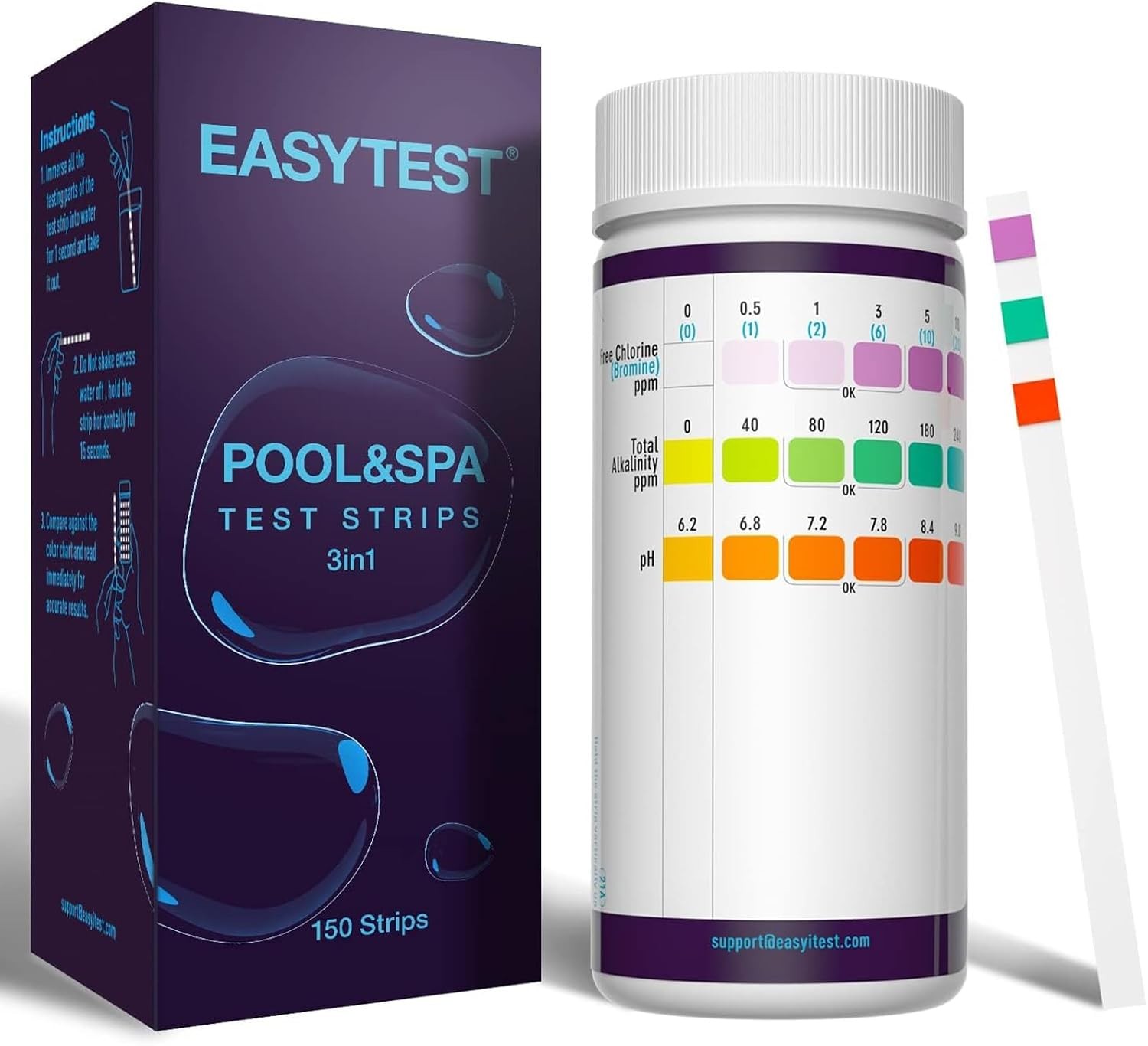 EASYTEST Hot Tub Test Strips 150 Strips Pool and Spa Water Testing Kit pH