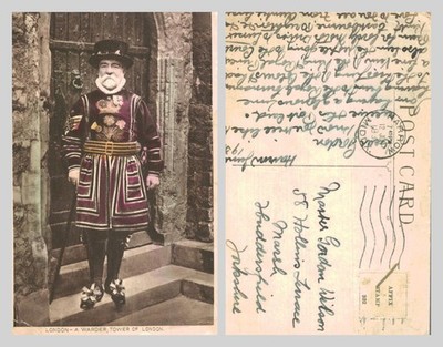 Vintage Postkarte - Tower of London Yeoman Warder Beefeater Portrait VERSCHICKT