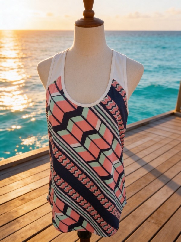 FILA Sport Exercise Pink Multicolor Sleeveless Tank Top Mesh Raceback  sz L