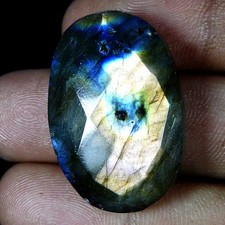 41.25 Cts Oval Checker Cut Labradorite Natural 28x19x8 Loose Gemstone