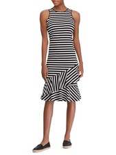 New! RALPH LAUREN ~Size XS~ Striped Ruffled Hem 100% Cotton Sleeveless Dress