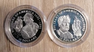 Cook Isalands 10 Dollar 1990 Columbus zwei Motive Sterlingsilber PP