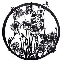 Unus® Metall AufhäNger Blumen Und Schmetterling Schwarz 48X46,5Cm Rund