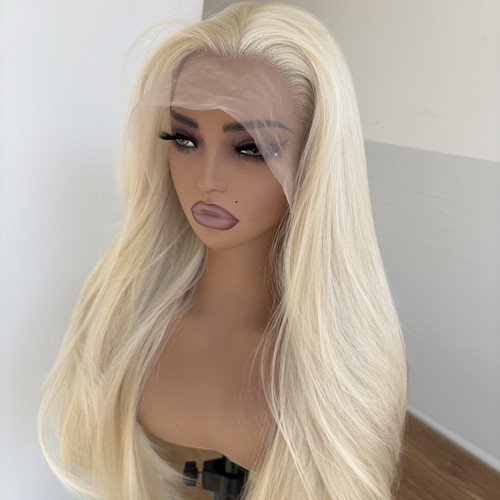 Long Straight Bleach blonde T Lace Frontal Wigs Layered Synthetic Hair