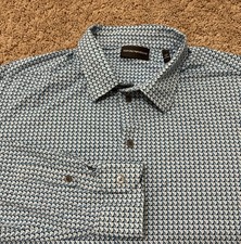 Emporio Armani Shirt Mens XL Stretch Button Up Blue Geometric Long Sleeve