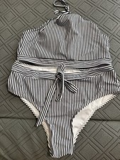 Verdusa Women Striped High Waist Bikini Set Swimsuit 2-Piece Bathing Suits Large