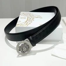 Versace Medusa Buckle Leather Belt Greek Key Pattern NEW