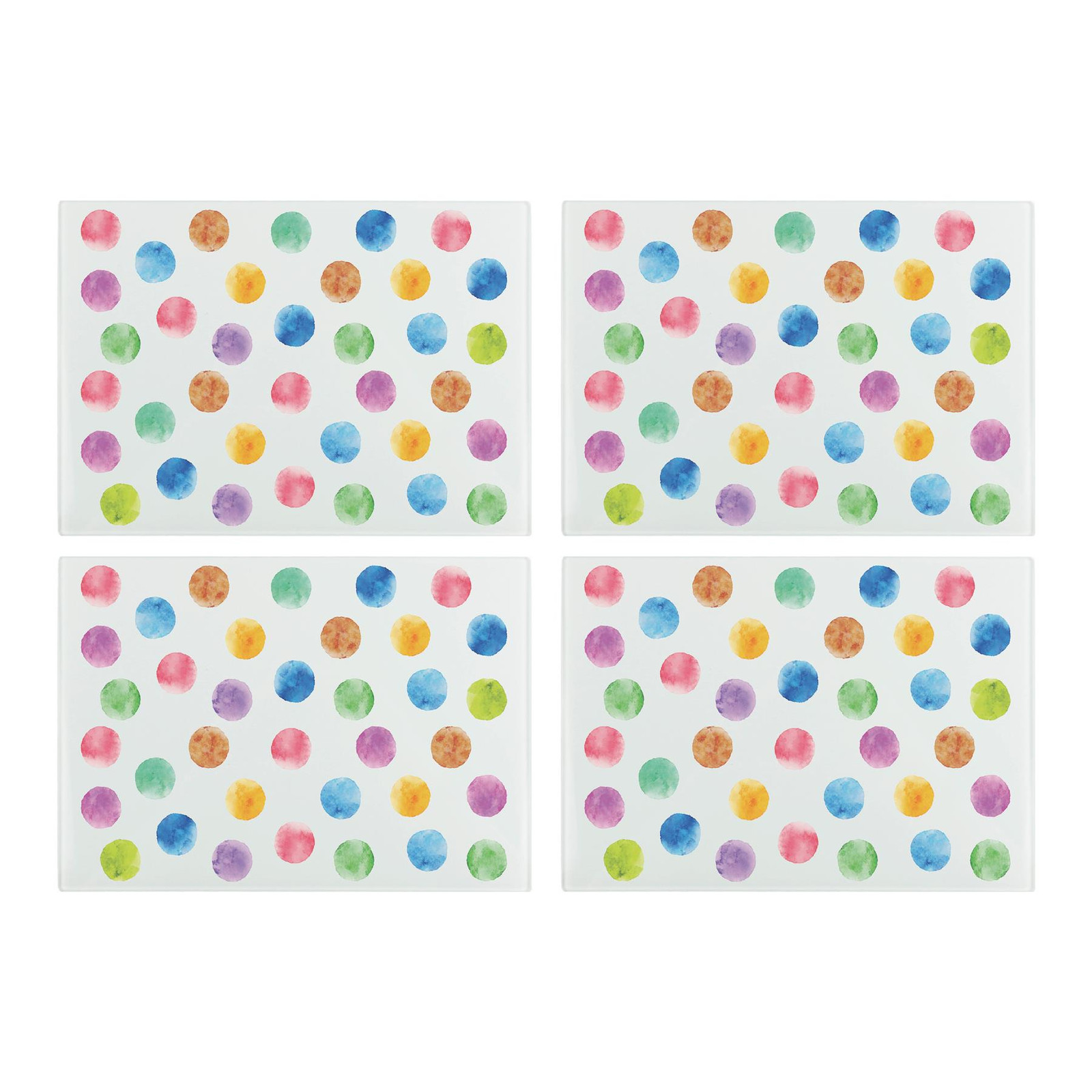 Colourful Polka Dot Glass Placemats Set - Rainbow Table Mats Gift 4pk