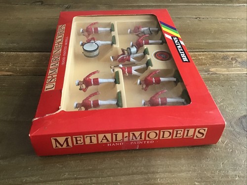 BRITAINS 7305 US MARINE-CORPS 10 SOLDATI BAND MODELLO METALLO DIPINTO A MANO IN SCATOLA - Foto 11 di 14