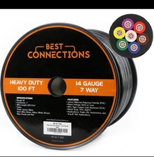 BEST CONNECTIONS 7 Way Trailer Wire Heavy Duty 14 Gauge 7 Conductor