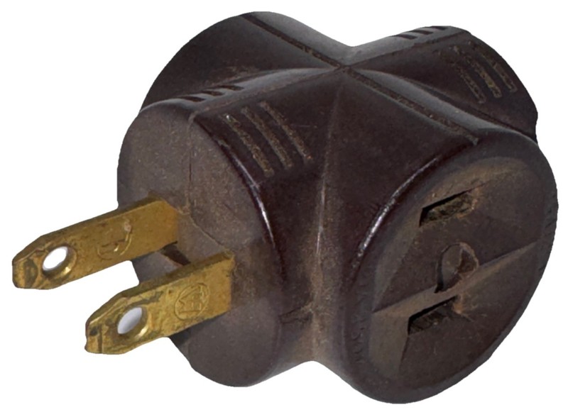 Vintage 3-Way Brown Plug | Lamp Light Adapter | 125V-15A | 250V-10A