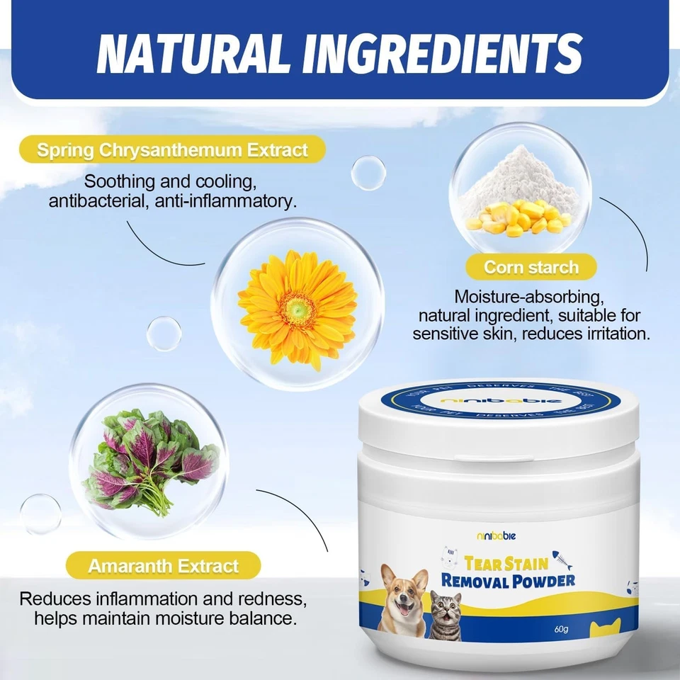 Tear Stain Remover Powder for Dogs and Cats, Eye Stain Cleaner, Natural Formula - Image 2 of 4