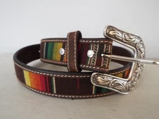Nocona Belt Co Brown Leather Cowgirl Rainbow Western Silver Buckle Girls Size 26