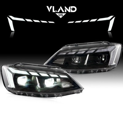 Fits 2011-2018 Volkswagen Jetta Black LED Projector Headlights W/DRL Animation*2