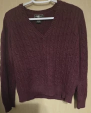  Eddie Bauer Wool Sweater Women’s Lg V-neck Rabbit Blend Vintage Warm Cozy