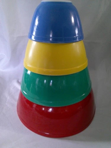 Vtg CLASSIC Pyrex PRIMARY Color Mixing Nesting Stacking Bowl Set 401 402 403 404