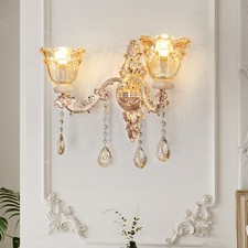 Vintage Wall Sconce Crystal Floral Bedside Wall Lamp for Entrance Stairway Decor